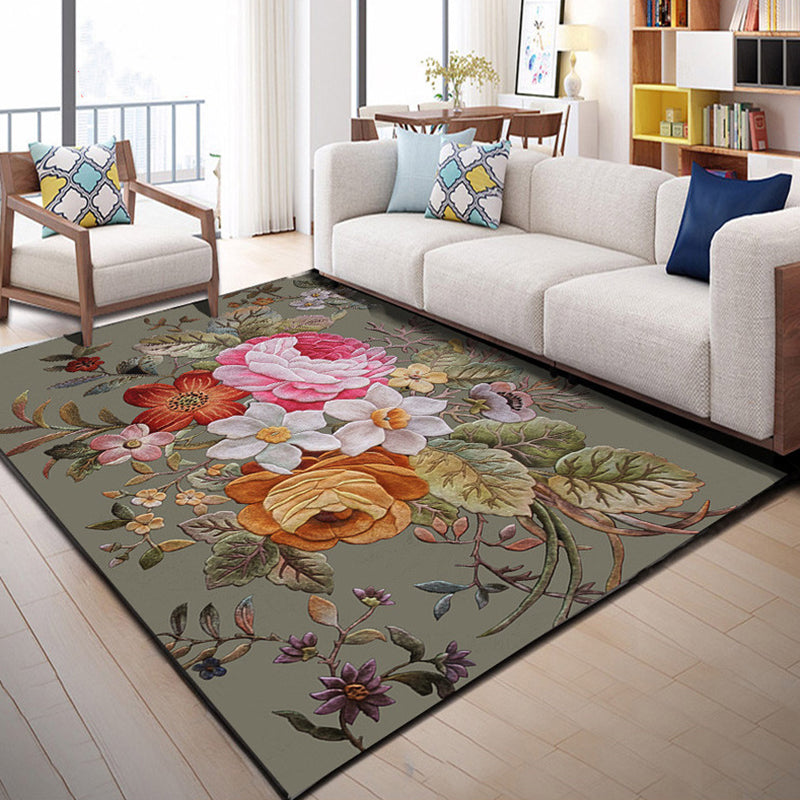 Gorgeous Flower Indoor Rug Contemporary Comfort Indoor Carpet Polyester Non-Slip Backing Rug for Living Room
