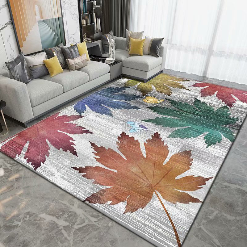 Simplicity Leaves Pattern Rug Contemporary Funky Polyester Carpet Rectangle Washable Rug for Living Room