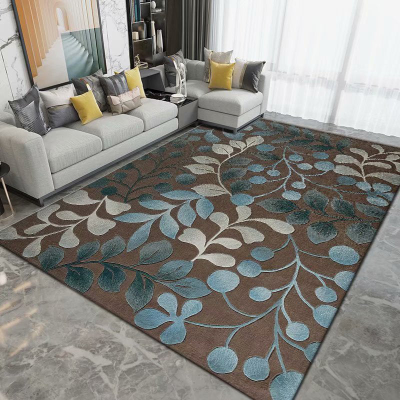 Simplicity Leaves Pattern Rug Contemporary Funky Polyester Carpet Rectangle Washable Rug for Living Room