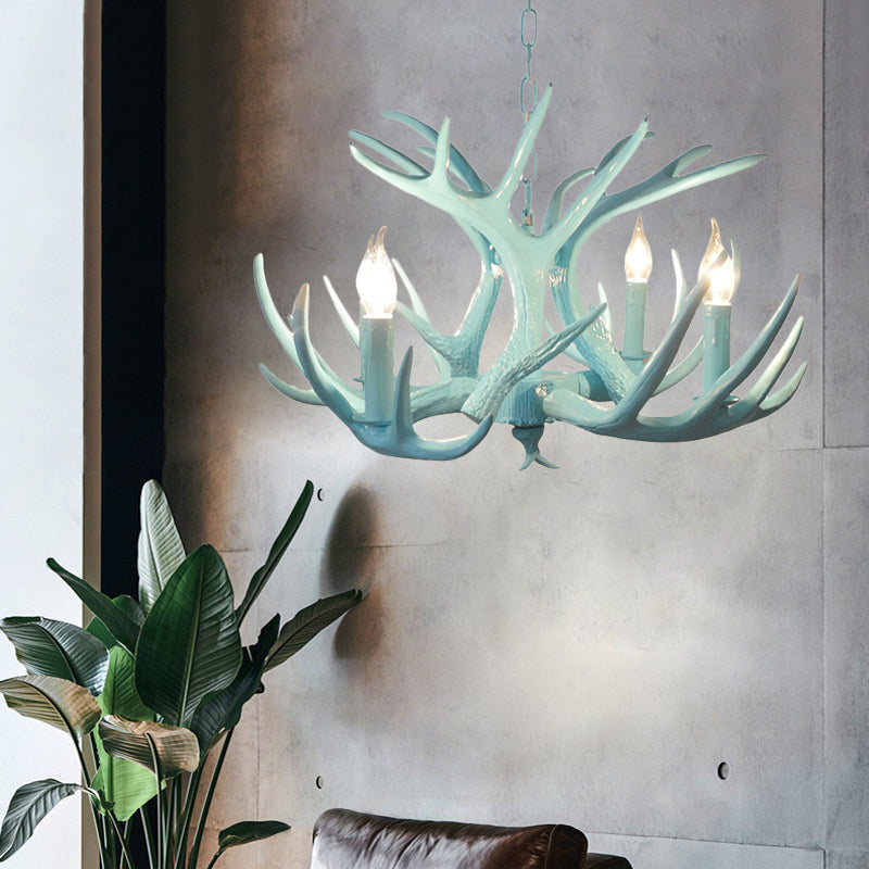 4/8 Heads Branch Chandelier Lighting Cottage Blue Resin Hanging Ceiling Lamp for Living Room