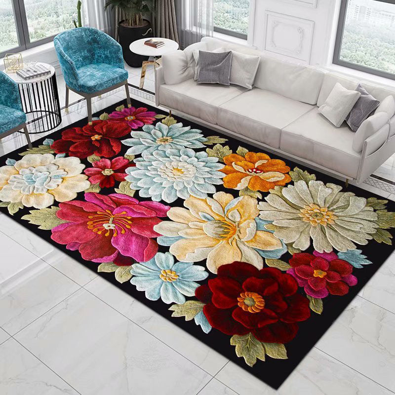 High-end Floral Printed Rug Multi-Color Modern Indoor Rug Polyester Friendly Washable Carpet for Home Decoration