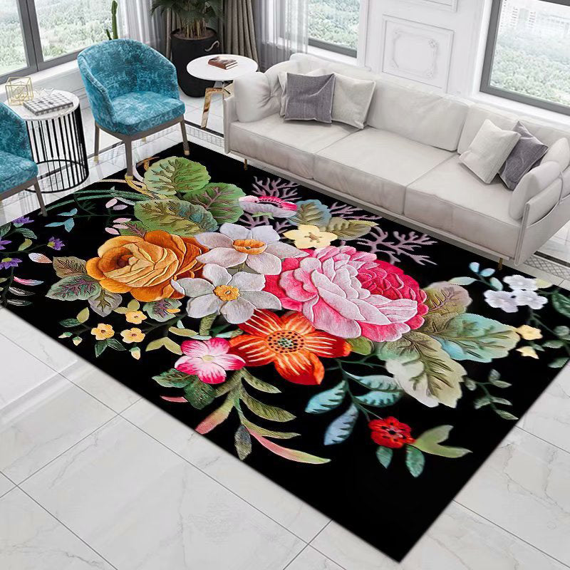 High-end Floral Printed Rug Multi-Color Modern Indoor Rug Polyester Friendly Washable Carpet for Home Decoration
