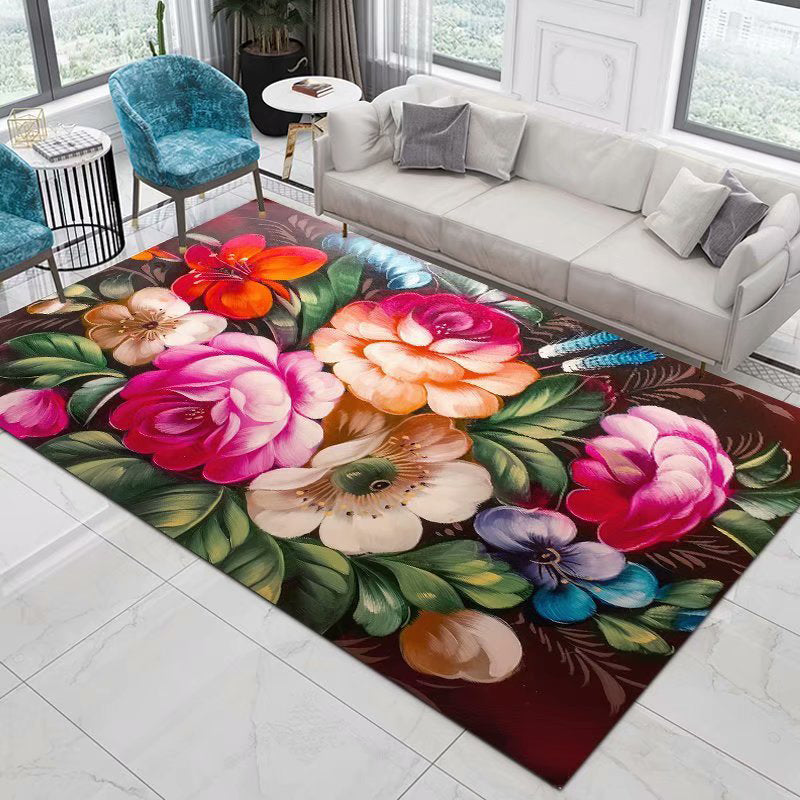 High-end Floral Printed Rug Multi-Color Modern Indoor Rug Polyester Friendly Washable Carpet for Home Decoration