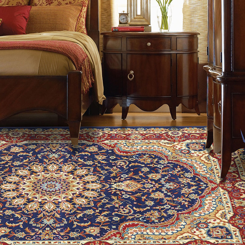 Luxury Floral Printed Rug Multicolor Polyester Area Carpet Non-Slip Backing Rug for Living Room