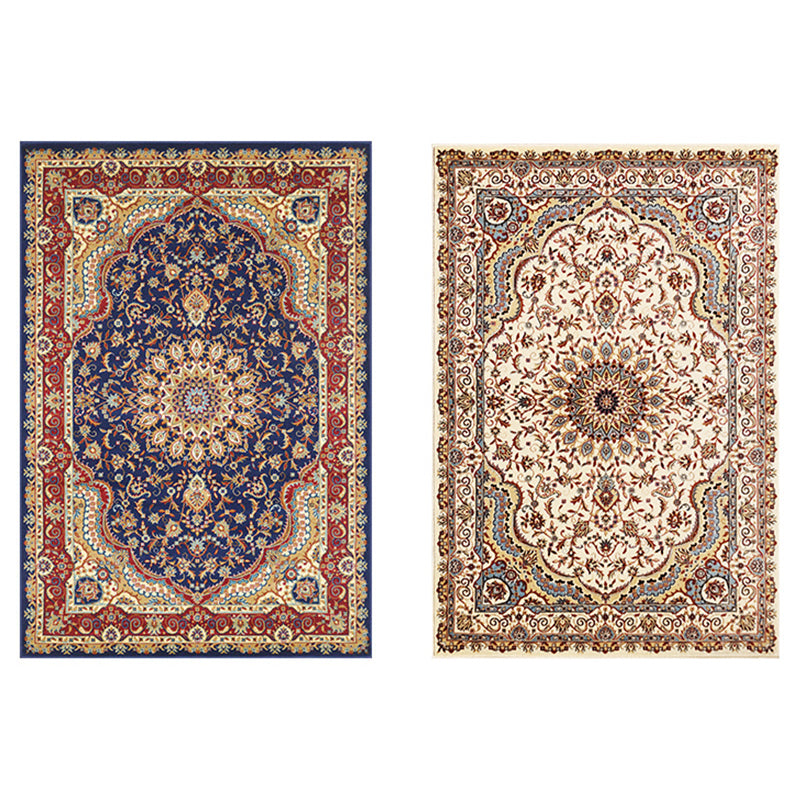 Luxury Floral Printed Rug Multicolor Polyester Area Carpet Non-Slip Backing Rug for Living Room