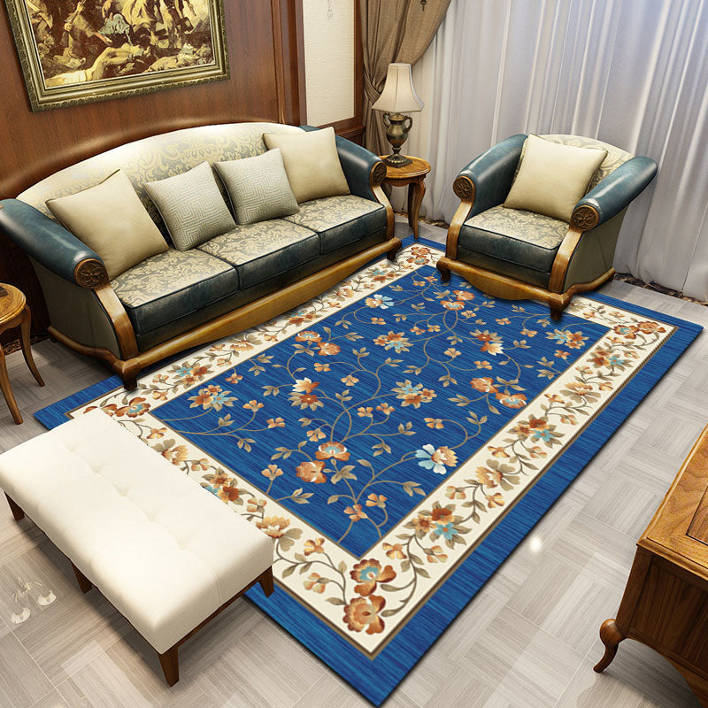 Alfombra de estampado floral de cuatro colores poliéster tradicional anti-deslizamiento alfombra interior para sala de estar