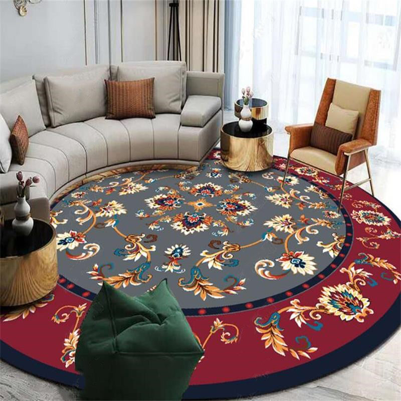 Runde mehrfarbige traditionelle Indoor-Teppiche Polyester Blumenmuster Teppich nicht rutschfestem Innenteppich für Wohnzimmer