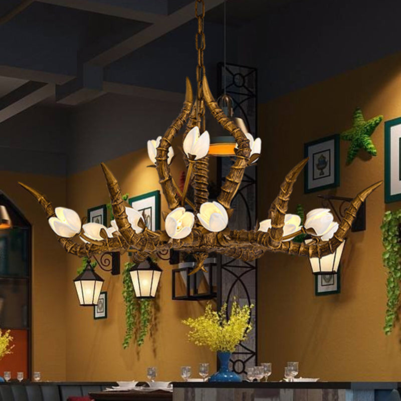 Gold 15 Bulbs Pendant Chandelier Tradition Resin  Branch Suspension Hanging Light for Restaurant