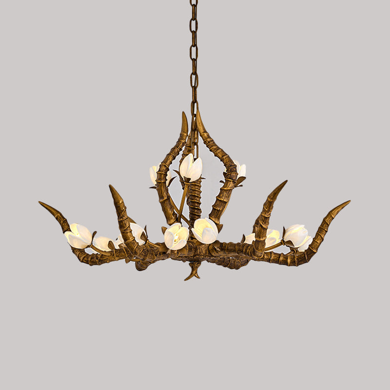 Gold 15 Bulbs Pendant Chandelier Tradition Resin  Branch Suspension Hanging Light for Restaurant