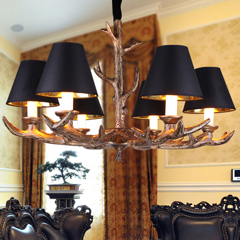 Rustic Starburst Pendant Chandelier 6 Bulbs Resin Suspension Ceiling Light in Black for Living Room