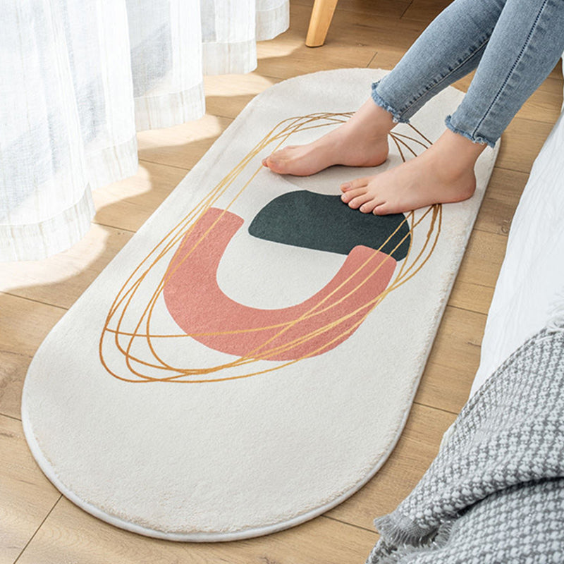 Multi-Color Geometry Area Rug Trendy Striped Carpet Polyester Friendly Washable Area Rug for Bedroom