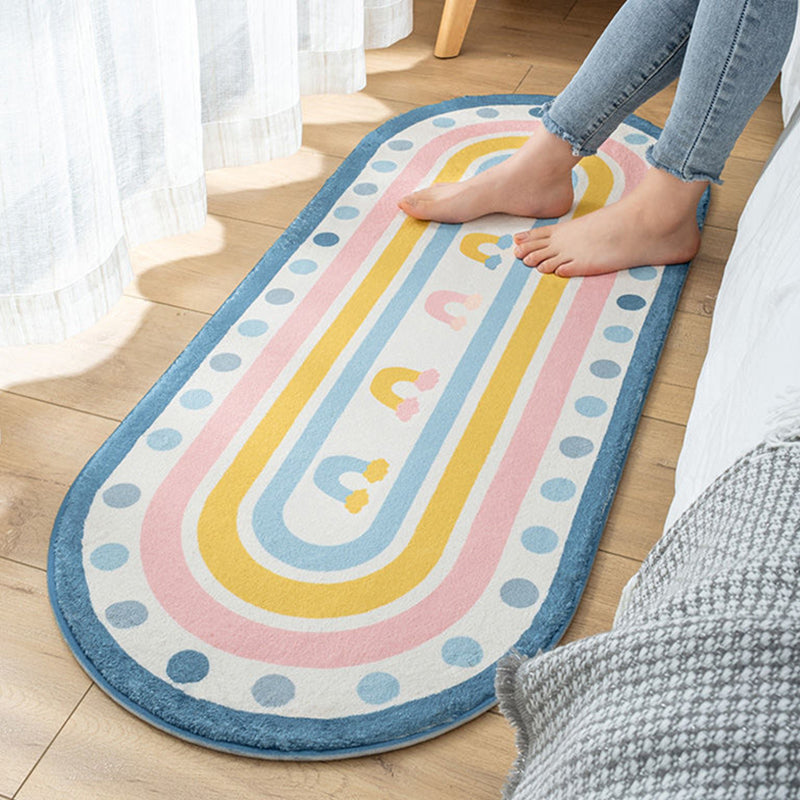 Multi-Color Geometry Area Rug Trendy Striped Carpet Polyester Friendly Washable Area Rug for Bedroom