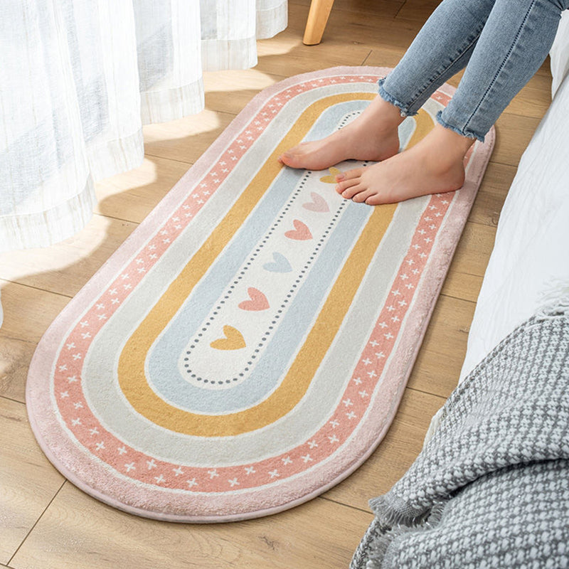 Multi-Color Geometry Area Rug Trendy Striped Carpet Polyester Friendly Washable Area Rug for Bedroom