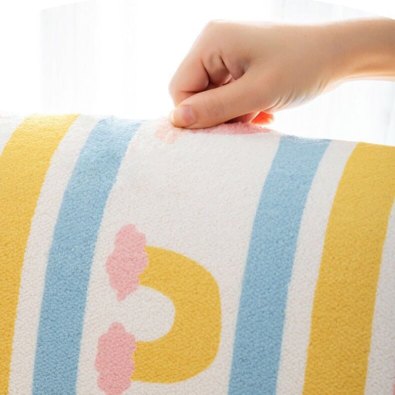 Multi-Color Geometry Area Rug Trendy Striped Carpet Polyester Friendly Washable Area Rug for Bedroom