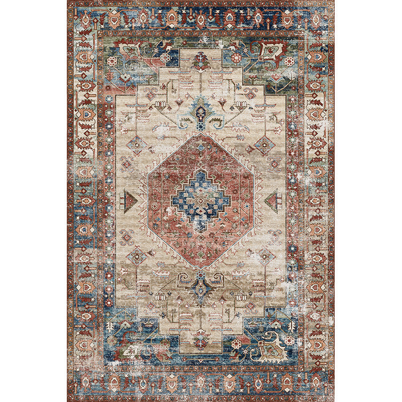 Elegant Blue Tone Nostalgia Carpet Polyester Medallion Indoor Rug Stain Resistant Rug for Home Decor
