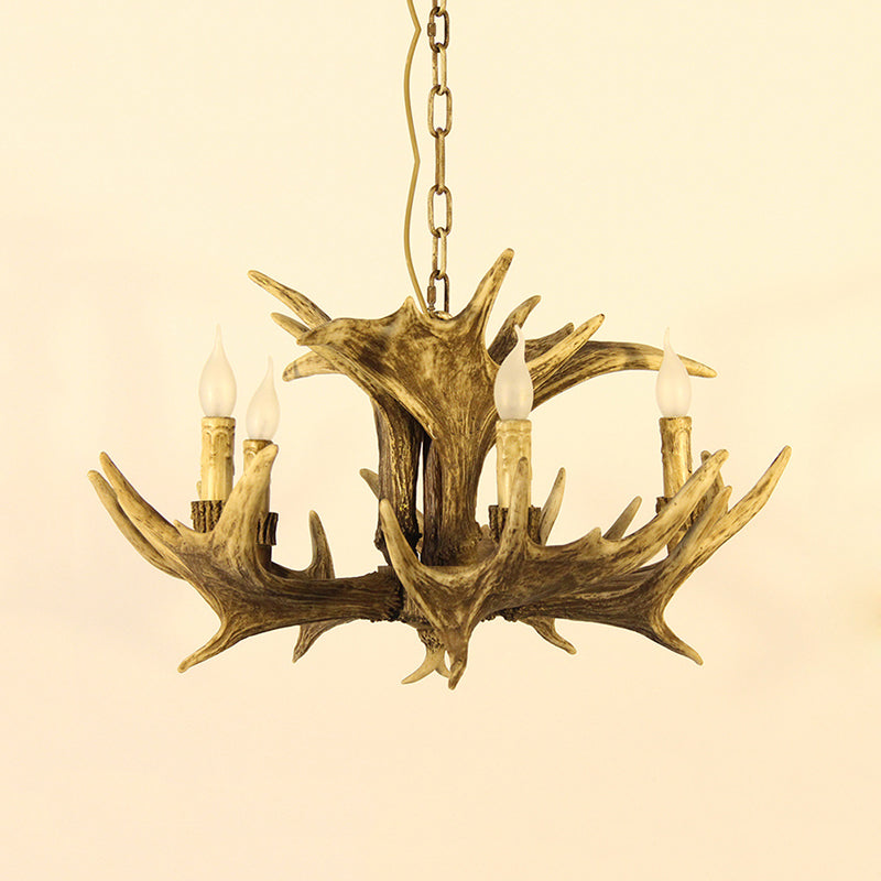 Rustic Faux Antler Ceiling Chandelier 5 Heads Resin Hanging Pendant Light in Brown for Living Room