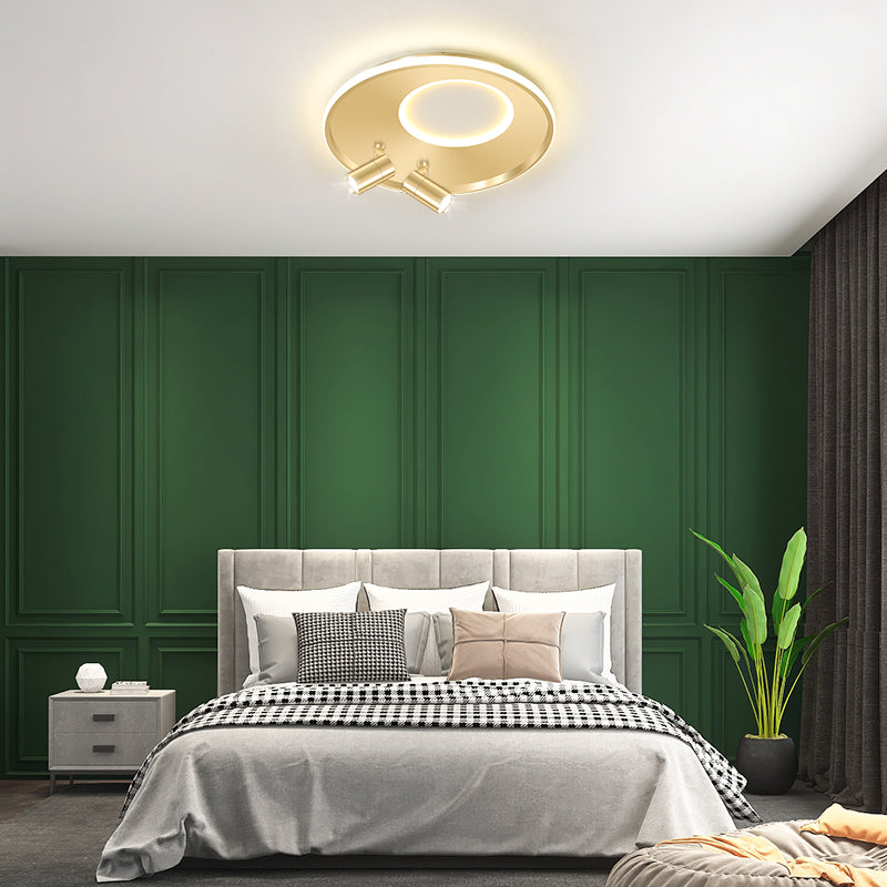 New Modern LED Flush Ceiling Lights Iron Circular Flush Mount Lamp with 2 Spotlights