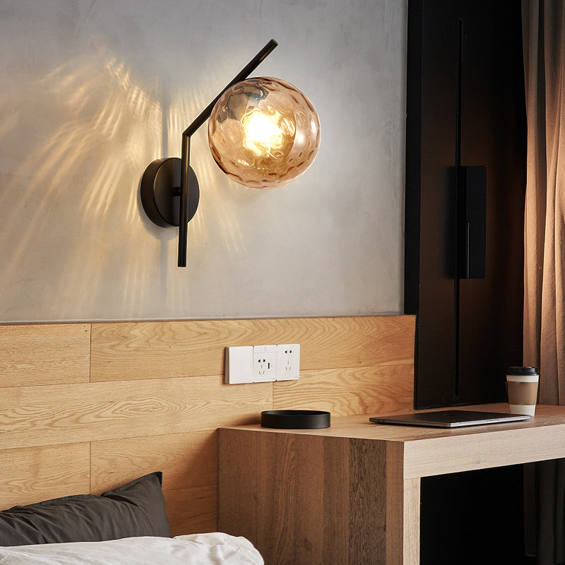 Modern Minimalist Style Spherical Wall Mount Light Fixture 1 Light Wall Lighting with Glass Shade