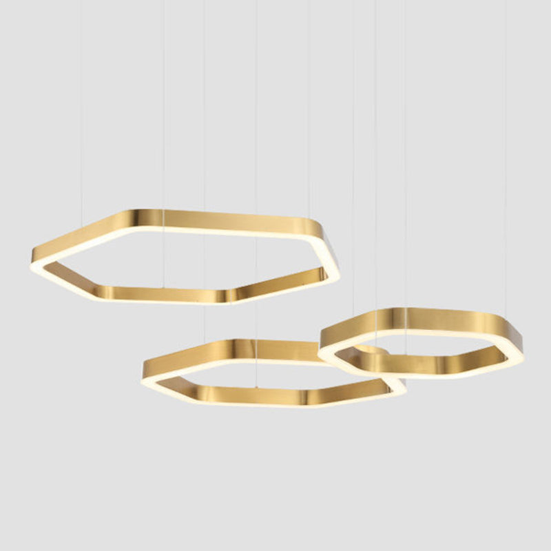 Gold Geometric LED Pendant Light in Modern Creative Style Stainless-Steel Ceiling Light for Lobby