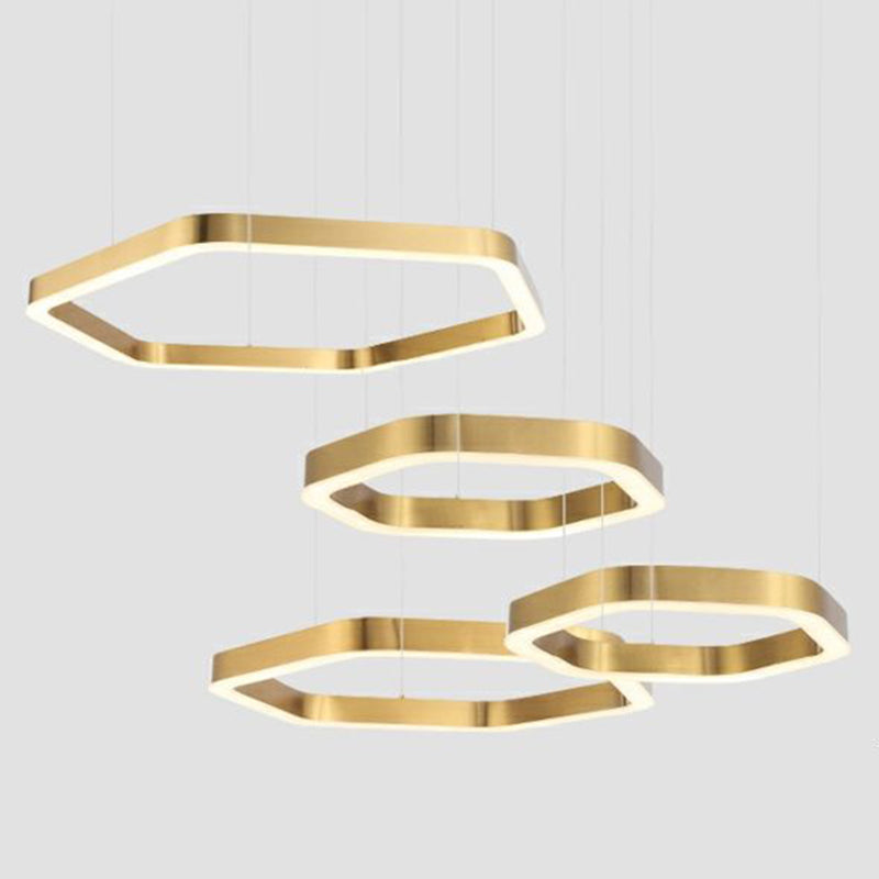 Gold Geometric LED Pendant Light in Modern Creative Style Stainless-Steel Ceiling Light for Lobby