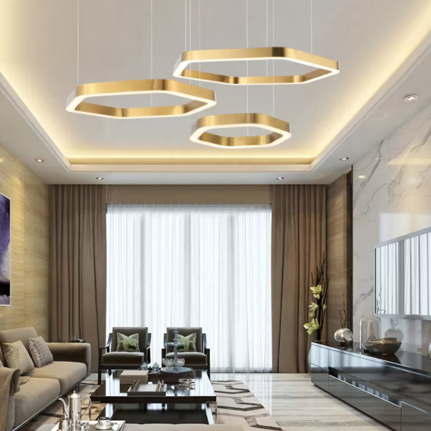 Gold Geometric LED Pendant Light in Modern Creative Style Stainless-Steel Ceiling Light for Lobby