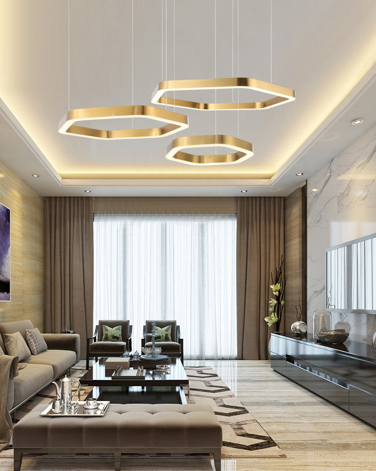Gold Geometric LED Pendant Light in Modern Creative Style Stainless-Steel Ceiling Light for Lobby
