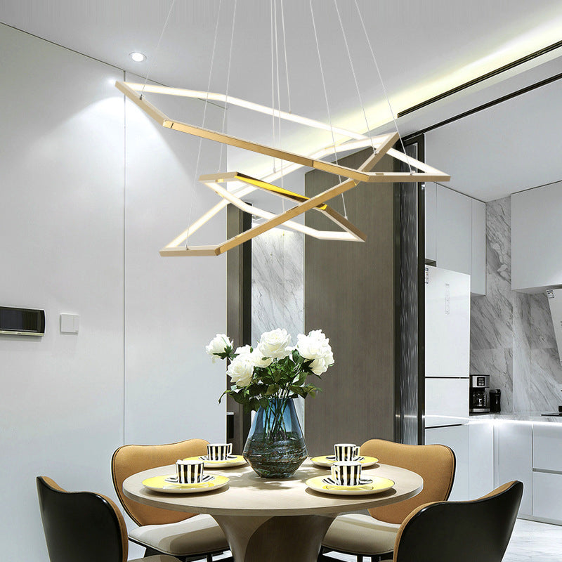 Gold Geometric LED Hanging Lamp in Modern Luxury Style Wrought Iron Ceiling Light for Commercial Place