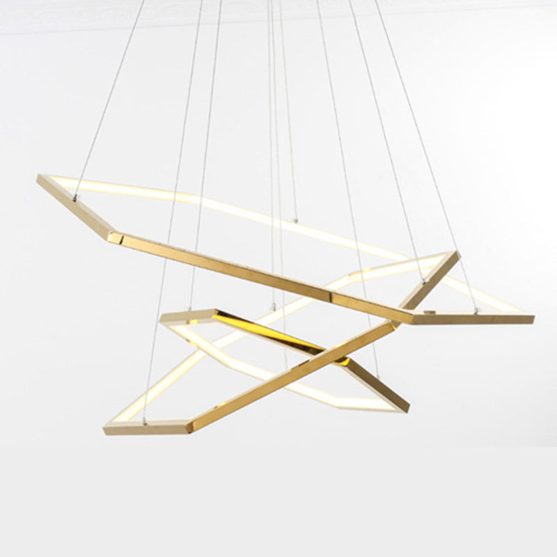 Gold Geometric LED Hanging Lamp in Modern Luxury Style Wrought Iron Ceiling Light for Commercial Place