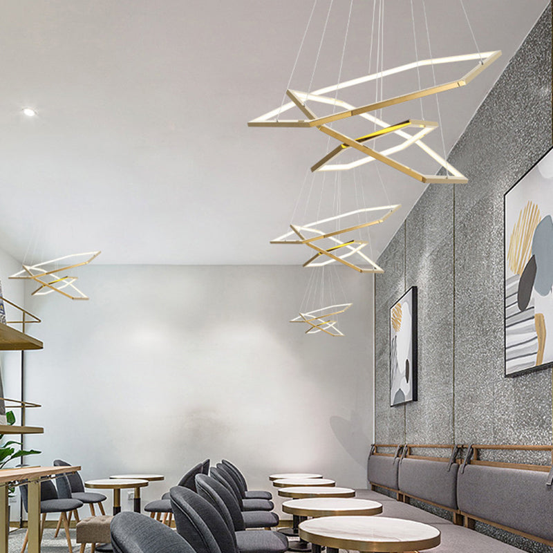 Gold Geometric LED Hanging Lamp in Modern Luxury Style Wrought Iron Ceiling Light for Commercial Place