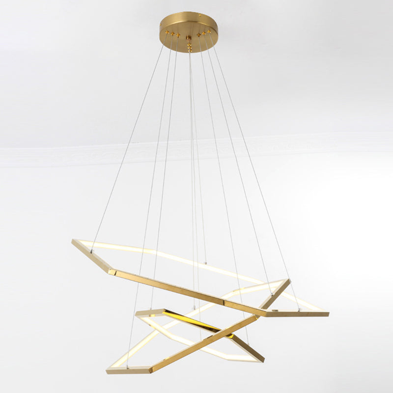 Gold Geometric LED Hanging Lamp in Modern Luxury Style Wrought Iron Ceiling Light for Commercial Place