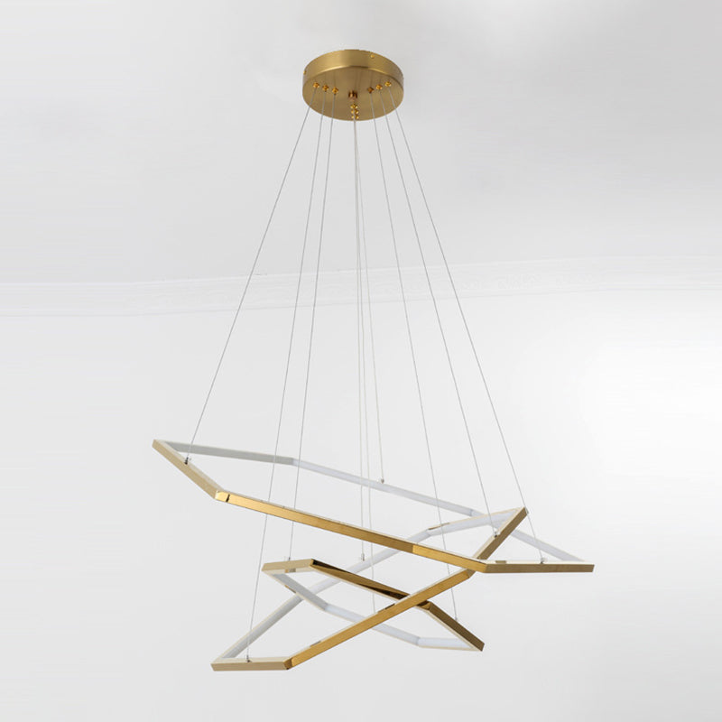 Gold Geometric LED Hanging Lamp in Modern Luxury Style Wrought Iron Ceiling Light for Commercial Place