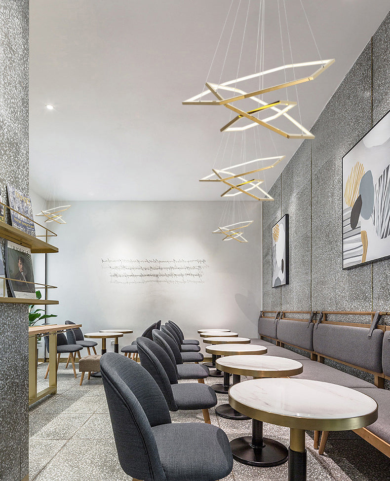 Gold Geometric LED Hanging Lamp in Modern Luxury Style Wrought Iron Ceiling Light for Commercial Place