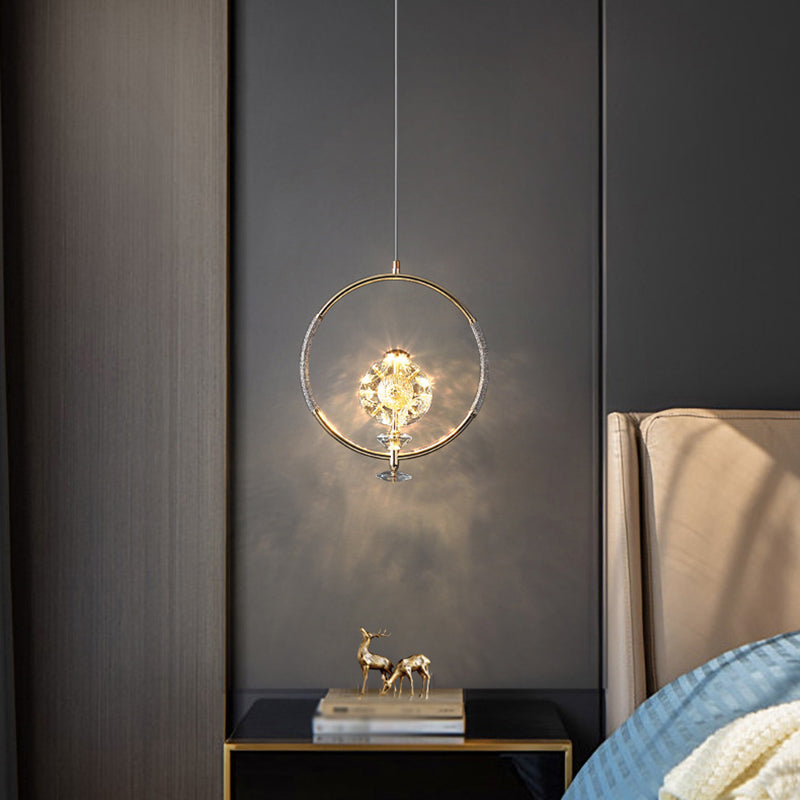 Messing afwerking lus hanglampverlichting minimalistisch metalen led plafond suspensielamp met kristal kraal