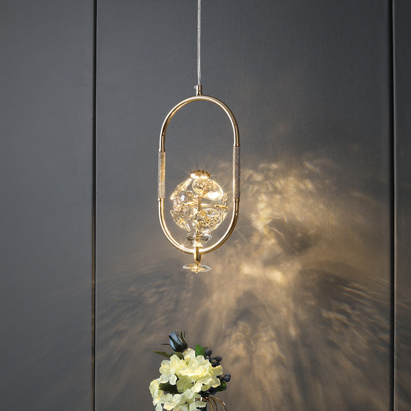 Messing afwerking lus hanglampverlichting minimalistisch metalen led plafond suspensielamp met kristal kraal