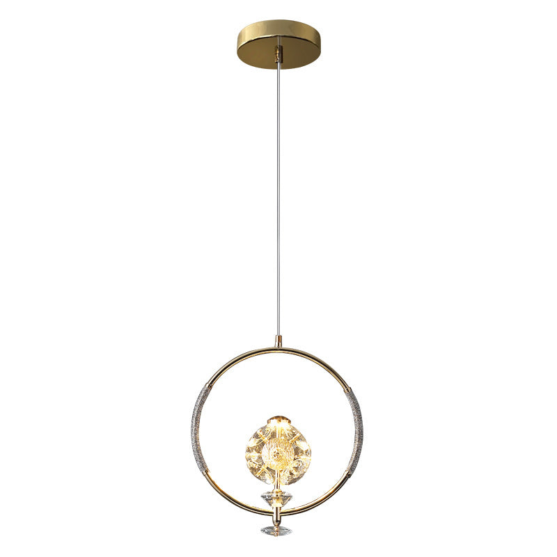 Messing afwerking lus hanglampverlichting minimalistisch metalen led plafond suspensielamp met kristal kraal