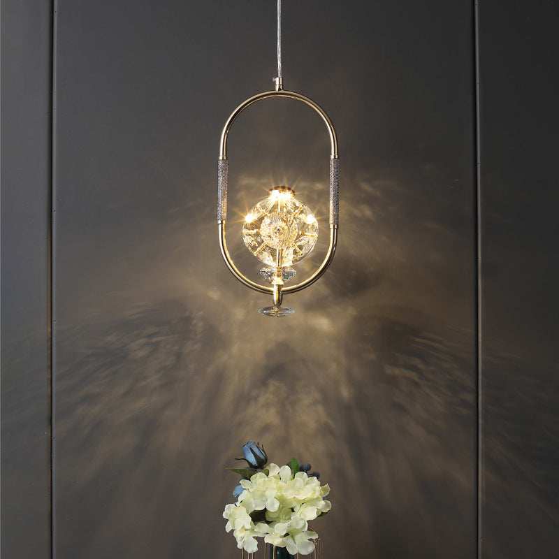 Messing afwerking lus hanglampverlichting minimalistisch metalen led plafond suspensielamp met kristal kraal