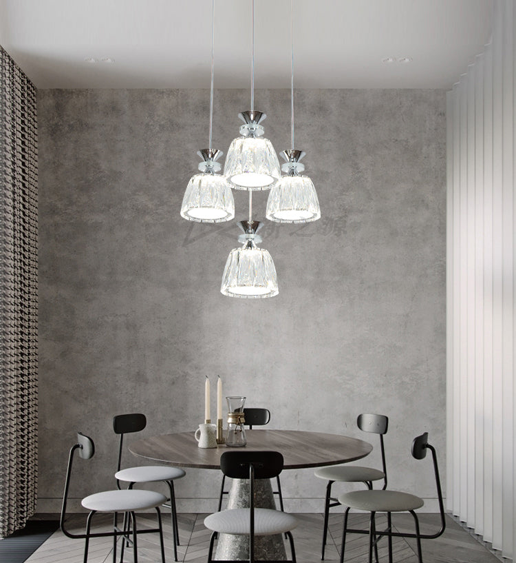 Glockenförmige Kristallcluster Anhänger moderne Chrom -LED -LED Hängende Licht für Esszimmer