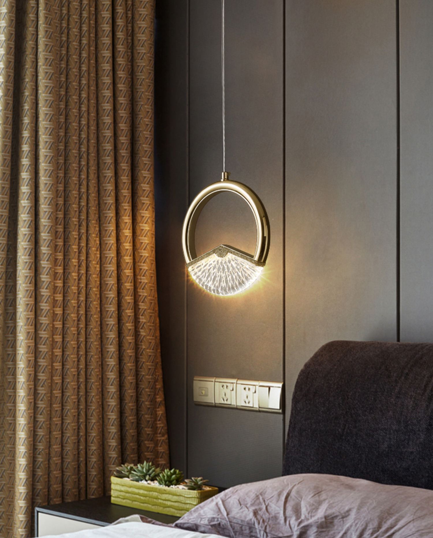 Einfachheit geführte Beleuchtung Anhänger Messingring Hängende Lampe mit Kunstkristallschatten