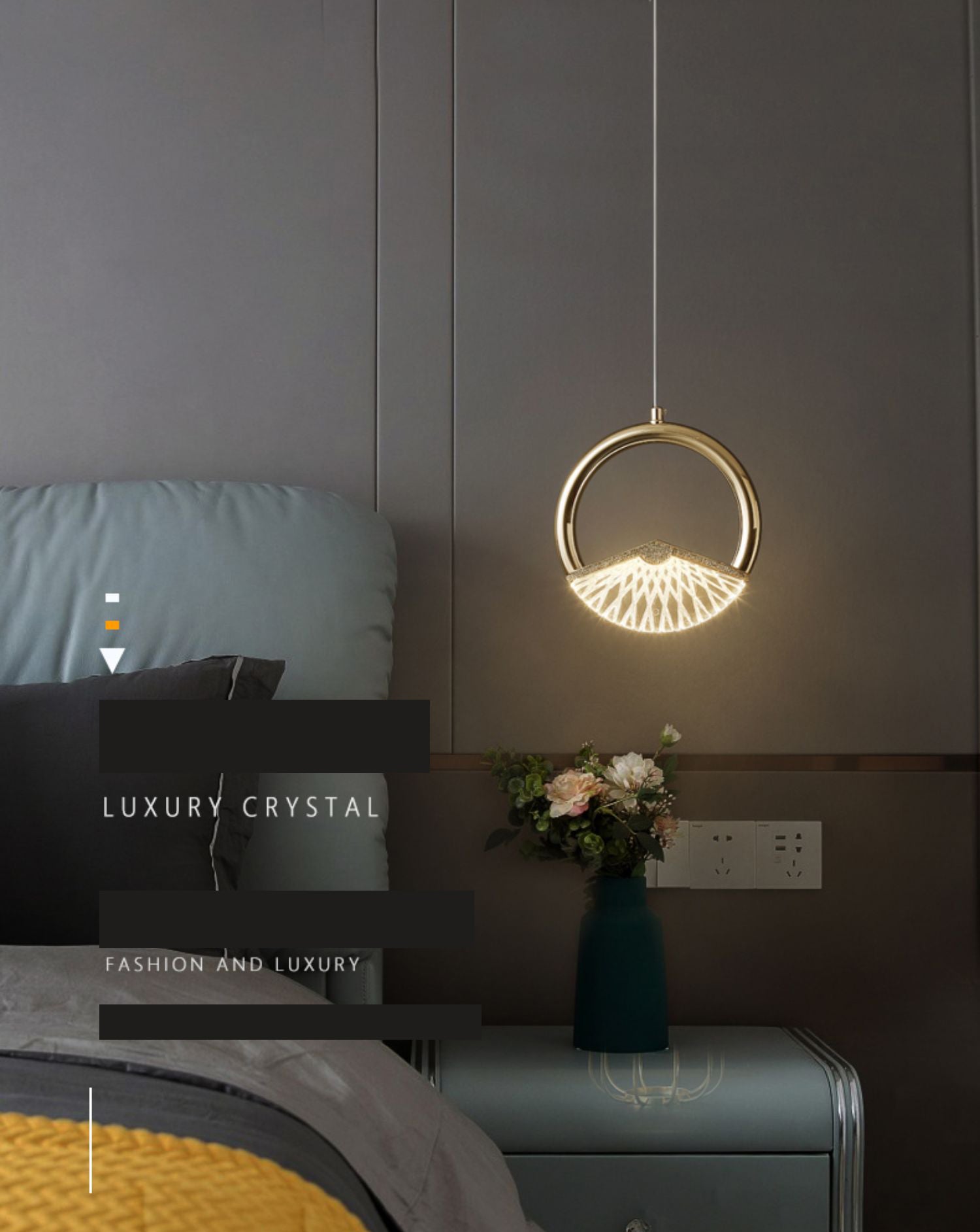 Einfachheit geführte Beleuchtung Anhänger Messingring Hängende Lampe mit Kunstkristallschatten