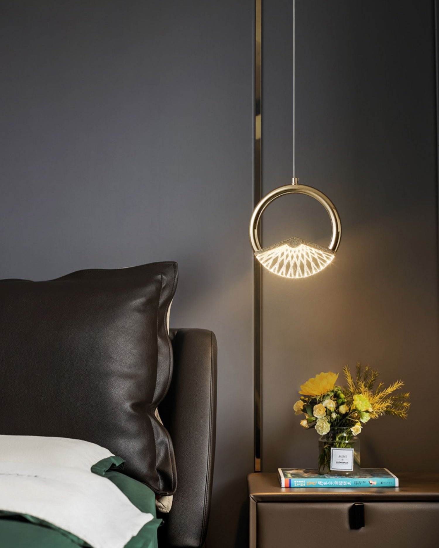 Einfachheit geführte Beleuchtung Anhänger Messingring Hängende Lampe mit Kunstkristallschatten