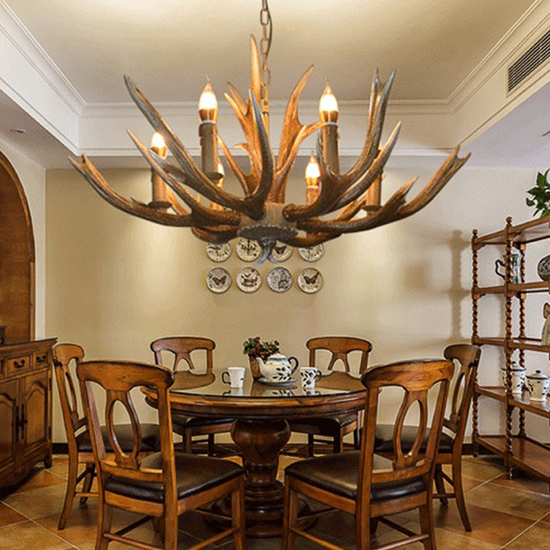 Branche Résine Pendant Chandelier Cottage 6/8/12 têtes salon suspendu plafonnier plafond en marron