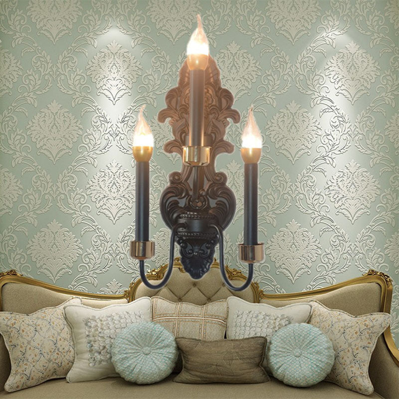 3 Bulbs Metal Wall Mount Lighting Rural Black Candle Living Room Flush Wall Sconce