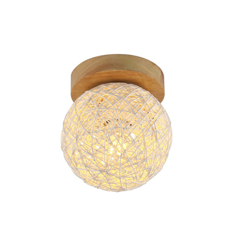 Asia Style Light Beige Flush Mount 1-Light Rattan Ceiling Mounted Light for Bedroom