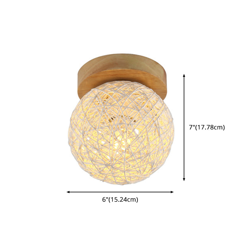 Asia Style Light Beige Flush Mount 1-Light Rattan Ceiling Mounted Light for Bedroom