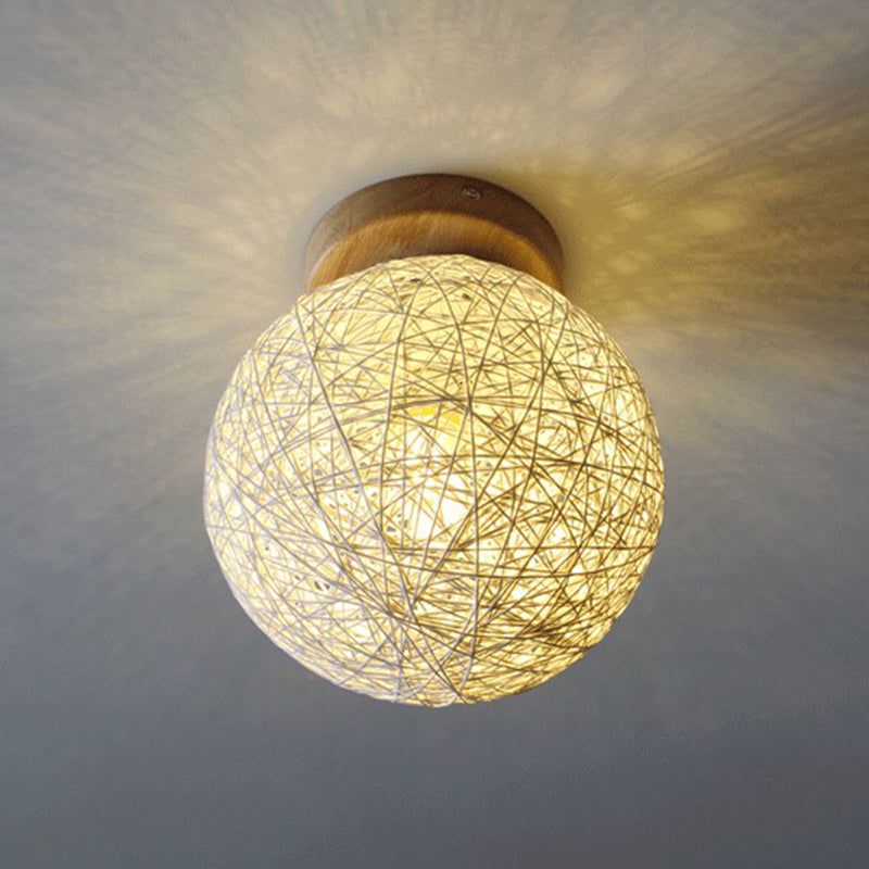 Asia Style Light Beige Flush Mount 1-Light Rattan Ceiling Mounted Light for Bedroom