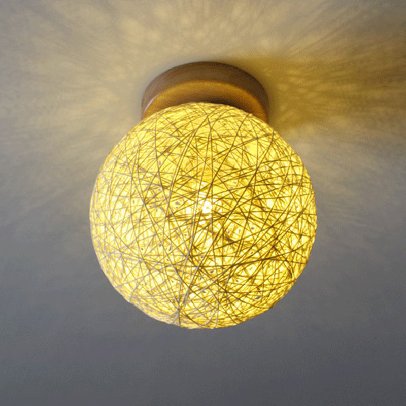 Asia Style Light Beige Flush Mount 1-Light Rattan Ceiling Mounted Light for Bedroom