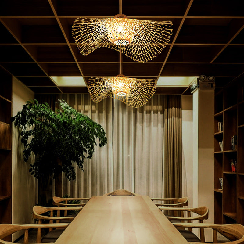 Japanse stijl bamboe inbouw 1-lichts plafondlamp voor woonkamer