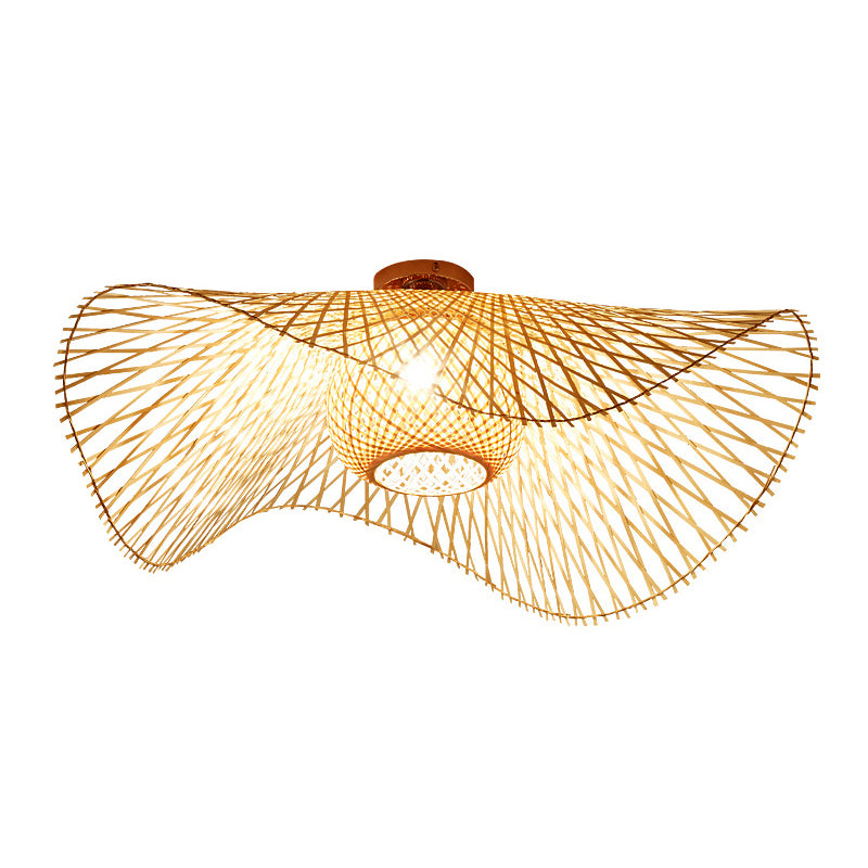 Plafonnier encastré à 1 lumière en bambou de style japonais pour le salon