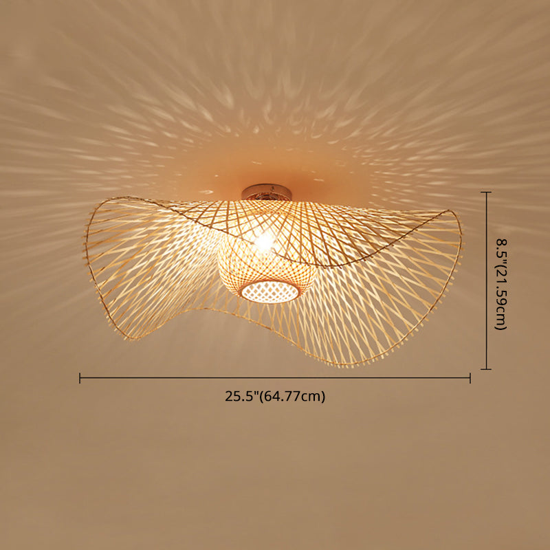 Japanse stijl bamboe inbouw 1-lichts plafondlamp voor woonkamer