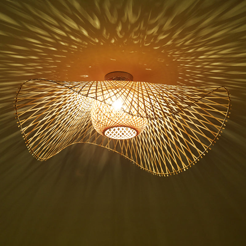Japanse stijl bamboe inbouw 1-lichts plafondlamp voor woonkamer